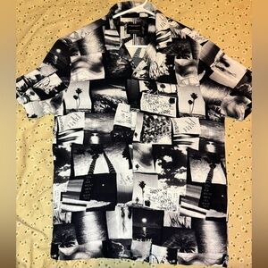 Denim & Flower Black and White Graphic Men's Shirt size medium.